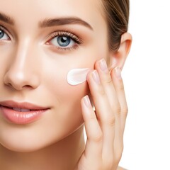 Young woman applying face cream for smooth and healthy skin