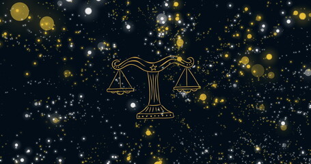 Image of weight scale of libra zodiac sign over illuminated floating lens flares