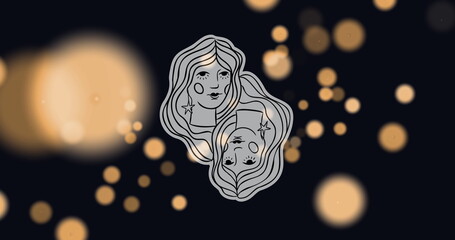 Image of female faces representing gemini zodiac sign against illuminated lens flare