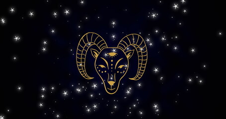 Naklejka premium Image of sheep of aries zodiac sign against glowing stars in sky