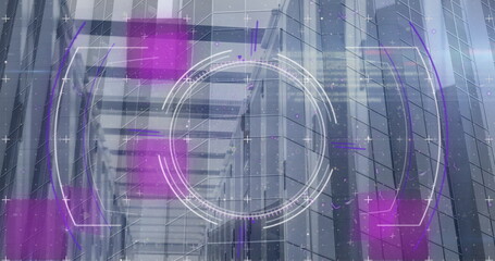 Image of glitch effect and scope scanning over computer server room