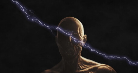 Image of flashes over zombie on black background