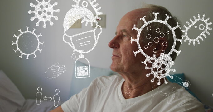 Image of medical icons over senior caucasian man - Powered by Adobe