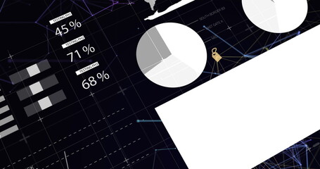 Image of statistics and data processing over wind turbine