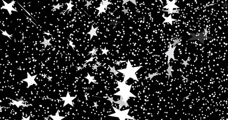 Fototapeta premium Image of white stars and white particles moving on black background