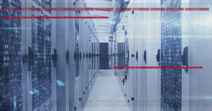 Image of data processing over server room