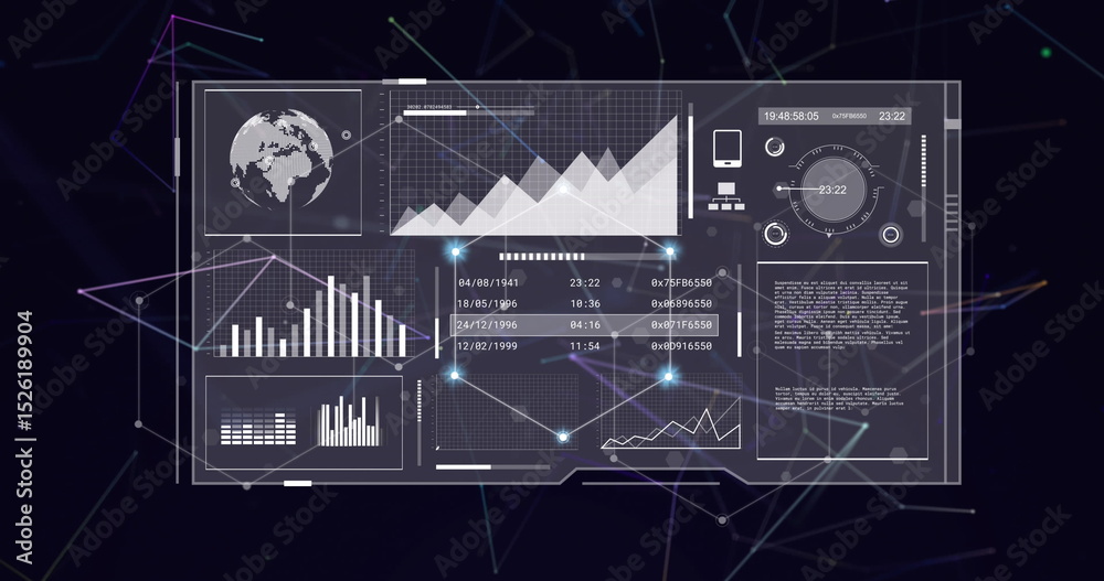 Poster image of data processing over network of connections on black background