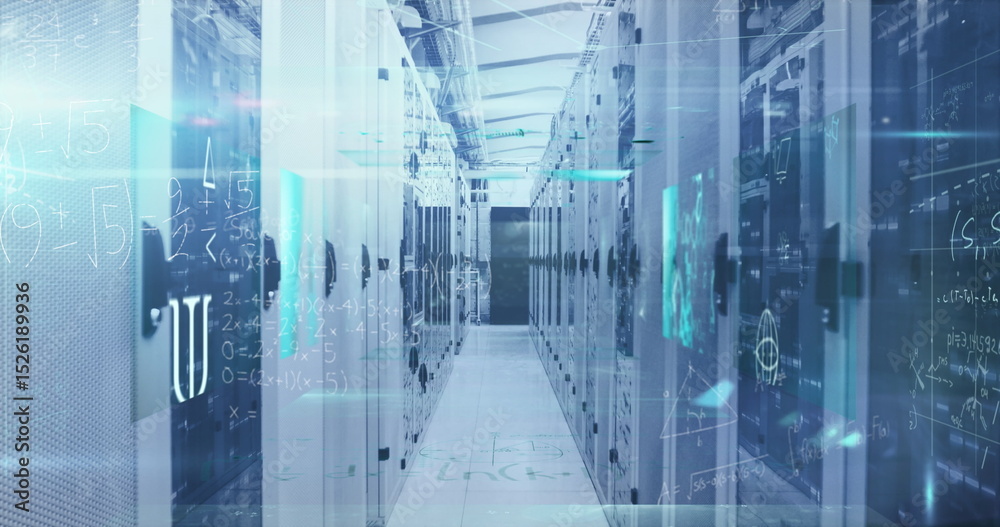 Poster image of data processing over tech room with computer servers