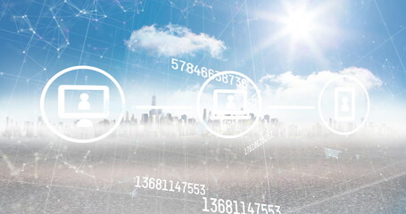 Image of data processing over cityscape