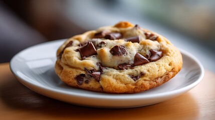 Freshly Baked Chocolate Chip Cookie on a White Plate