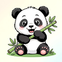 Adorable baby panda holding bamboo illustration