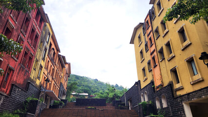 Colorful streets of a city between the hills, portofino lavasa india