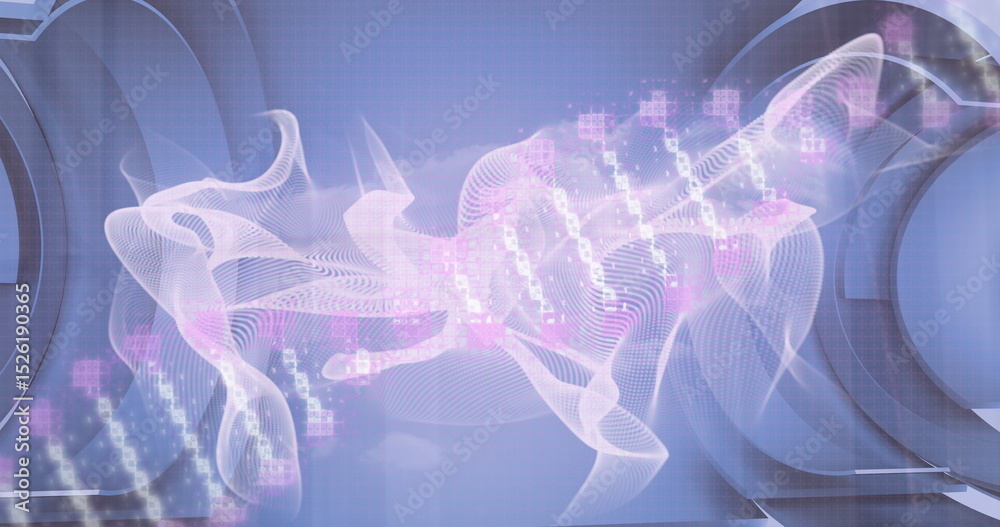 Canvas Prints image of financial data processing over dna strand and white shapes