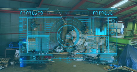 Image of data processing over debris in warehouse