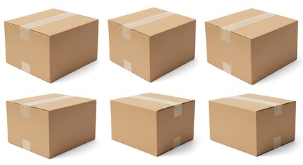 Fototapeta premium Realistic Multiple Angle Cardboard Box with Tape Packaging Mockup