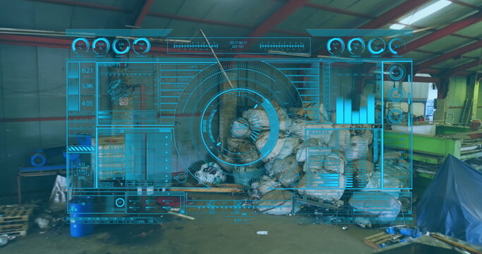 Image of data processing over debris in warehouse