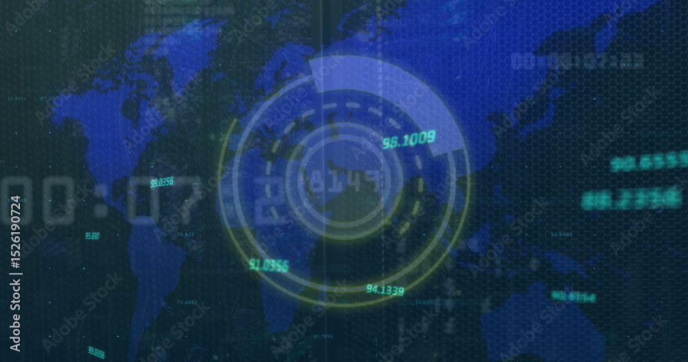 Poster image of scope scanning over data processing and world map