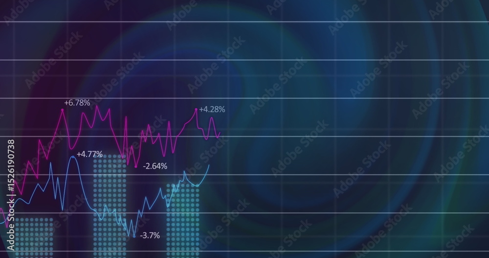 Wall mural image of data processing and shapes on black background