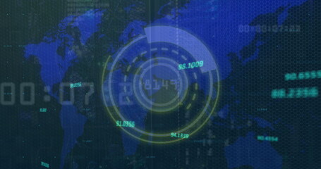 Image of scope scanning over data processing and world map
