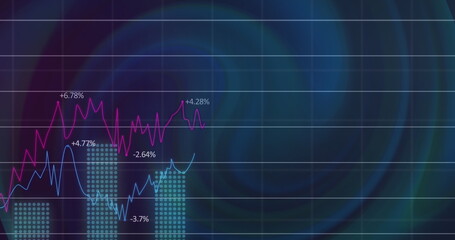 Image of data processing and shapes on black background