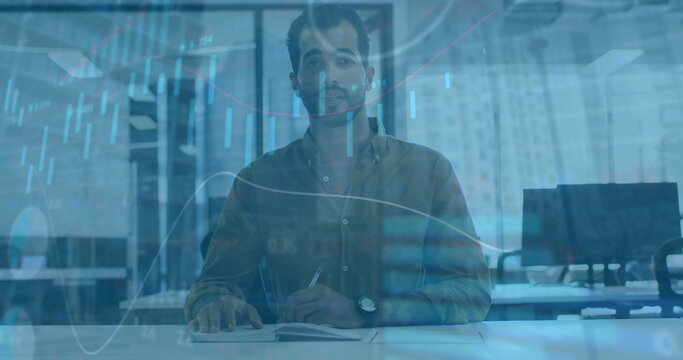 Image of financial data processing over businessman