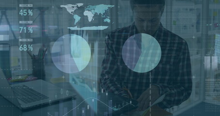 Image of data processing over caucasian businessman