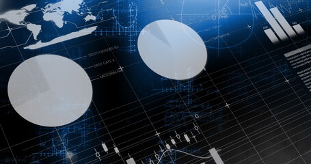 Displaying large translucent circular chart dominating left screen with world map, axes, copy space