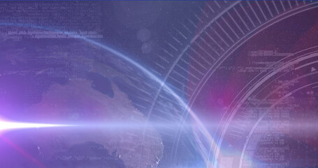 Image of light spots over globe and data processing