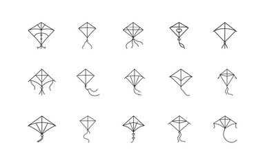 Set of Minimalistic Kite Icon Designs in Various Styles and Shapes