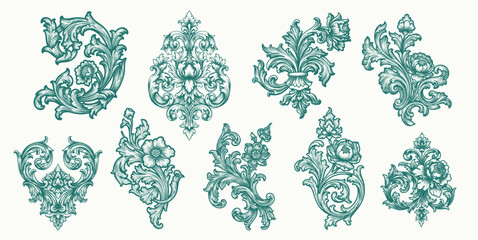 Vintage Baroque Victorian frame border flower pattern vector floral engraved scroll ornament leaf retro decorative design. filigree calligraphic heraldic shield swirl
