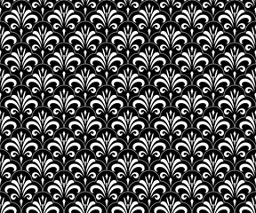 Flower geometric pattern. Seamless vector background. White and black ornament.