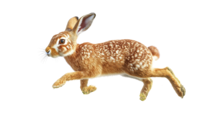 Brown rabbit running with transparent background