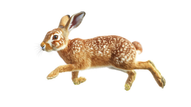 Brown rabbit running with transparent background