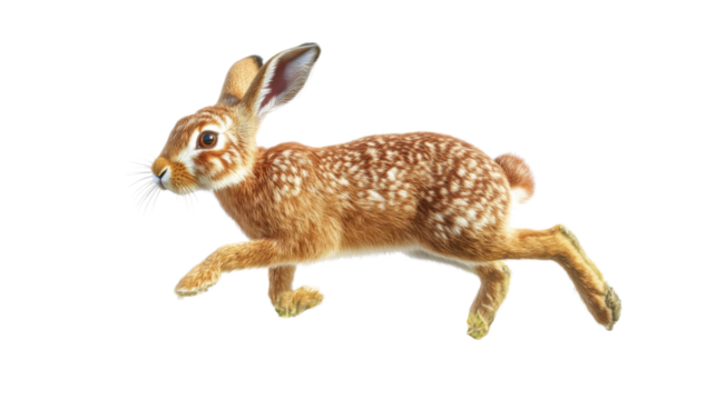 Brown rabbit running with transparent background