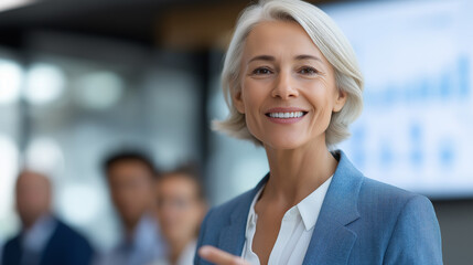 Annual Report Meeting Led by Confident Businesswoman