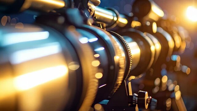 Refracting telescope for astronomical observations. Science technology equipment for exploring the universe and distant galaxies with optical lens system.