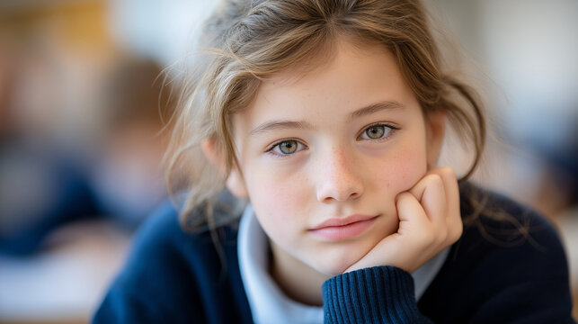 Bored schoolgirl resting in classroom with classmates - Powered by Adobe
