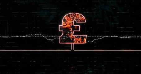 Image of pound sign with circuit board over data processing