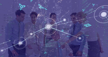 Image of network of connections with icons over globe