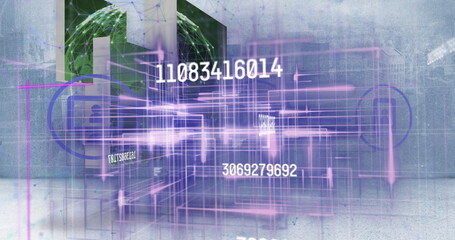 Image of data processing over cityscape
