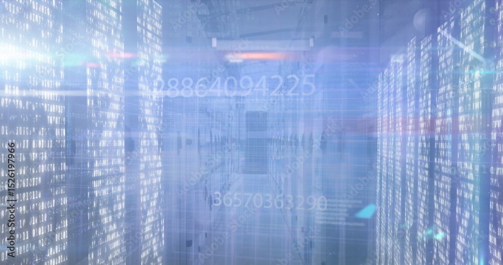 Poster image of light spots and data processing over computer servers