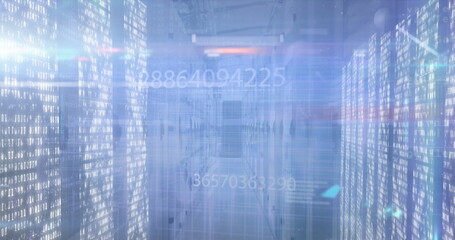 Image of light spots and data processing over computer servers