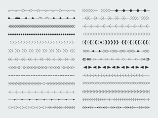Various Black Hand Drawn Dividers and Borders with Arrows and Geometric Shapes