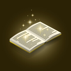 Magical Open Book with Glowing Sparkles – Fantasy Illustration
