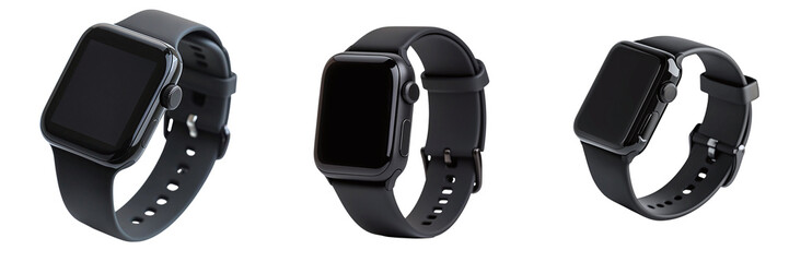 Set of modern wrist smart watches isolated on transparent background PNG
