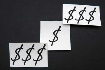 Currency symbol, US dollar, signs.
