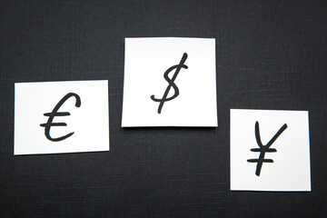 Dollar, Euro and Yen Currency Symbols

