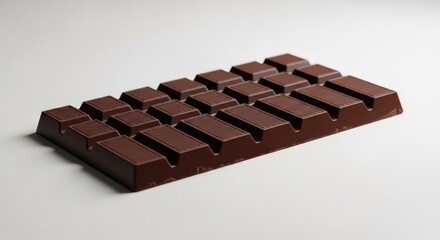 Dark chocolate bar with textured squares on a clean white background, studio shot