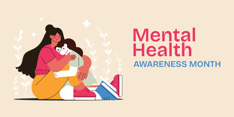 PrintModern design banner focused on mental health. Clean layout with calming colors, promoting awareness and well-being.