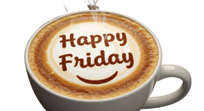 Enjoying Happy Friday Coffee with Smiling Latte Art